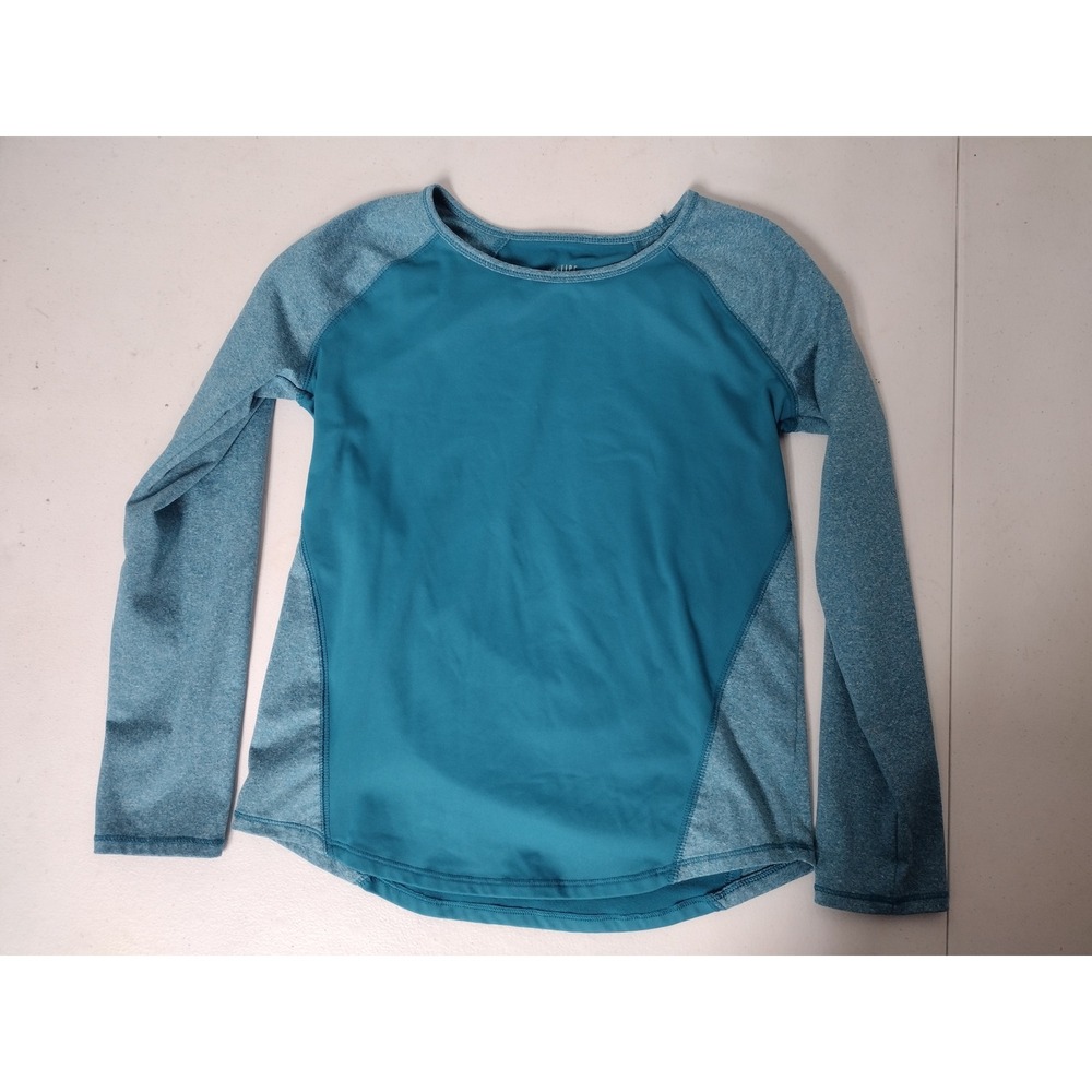 Justice Active Girls Teal Colorblock Long Sleeve Athletic Top Thumbholes Size 12